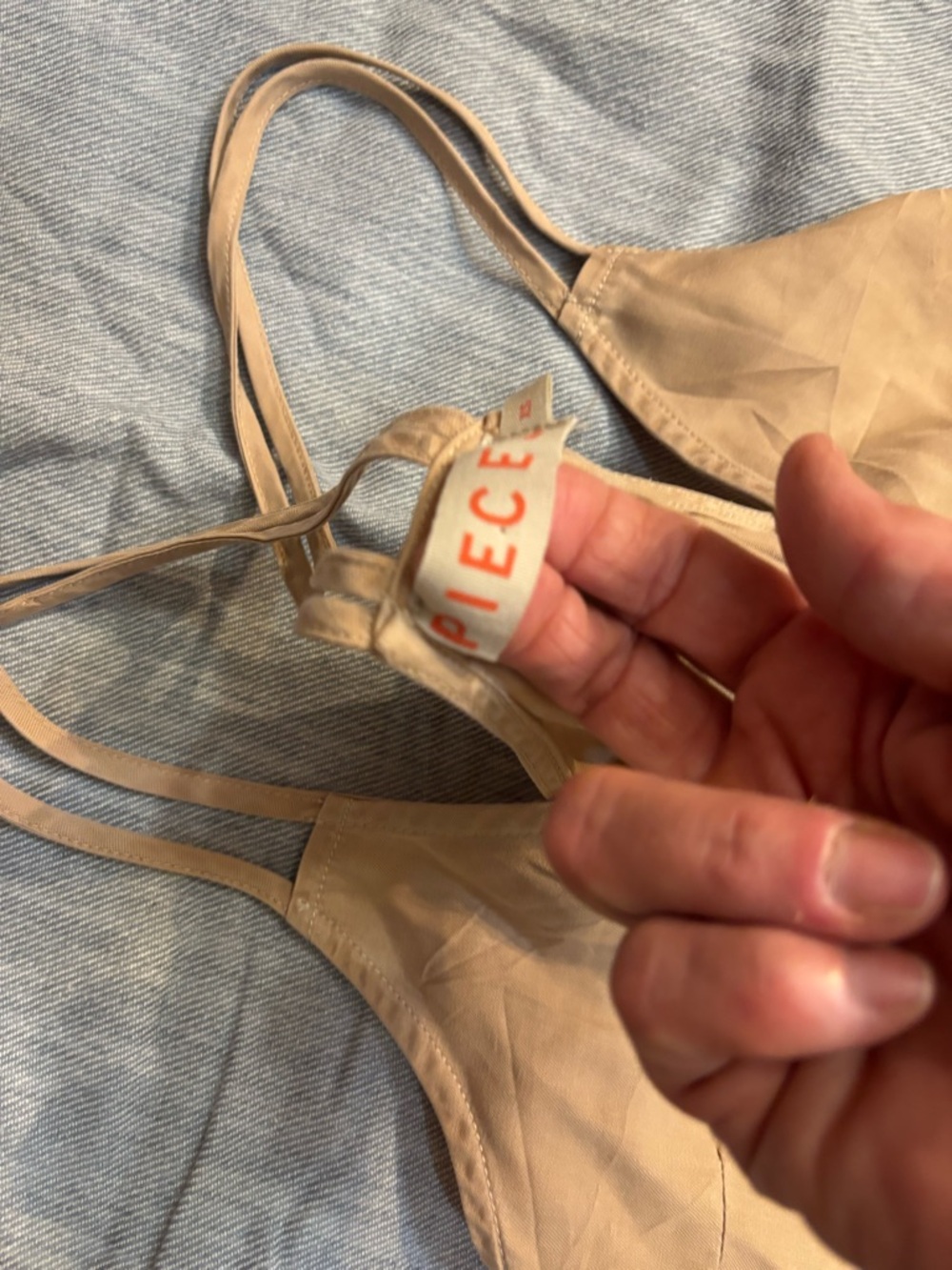 Light Tan Mini Slip Dress with Double Straps - Picture 4 of 6